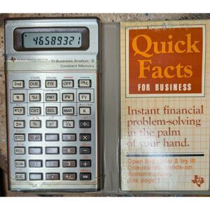 Vintage Texas Instruments Business Analyst-II Calculator w/ Case & Quick Facts